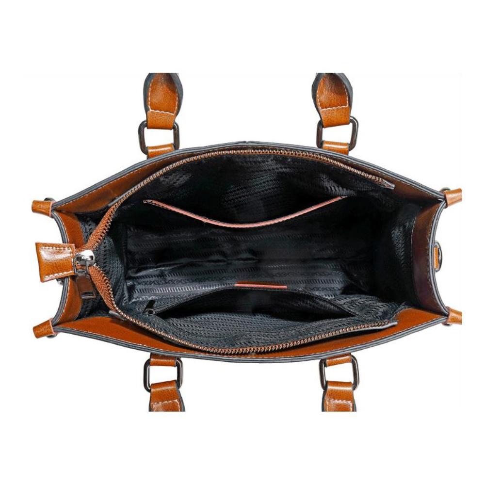 Women’s Medium Brown Leather Tote Bag – Elegant Classic Office Shoulder Handbag