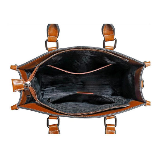 Women’s Medium Brown Leather Tote Bag – Elegant Classic Office Shoulder Handbag