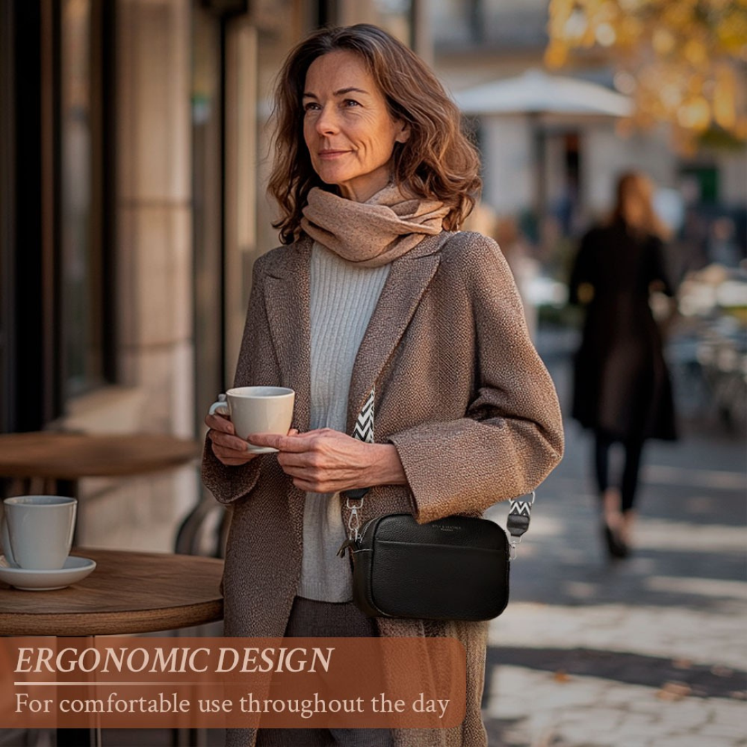 Women’s Small Black Leather Crossbody Bag – Bella’s Grace Everyday Camera Shoulder Purse