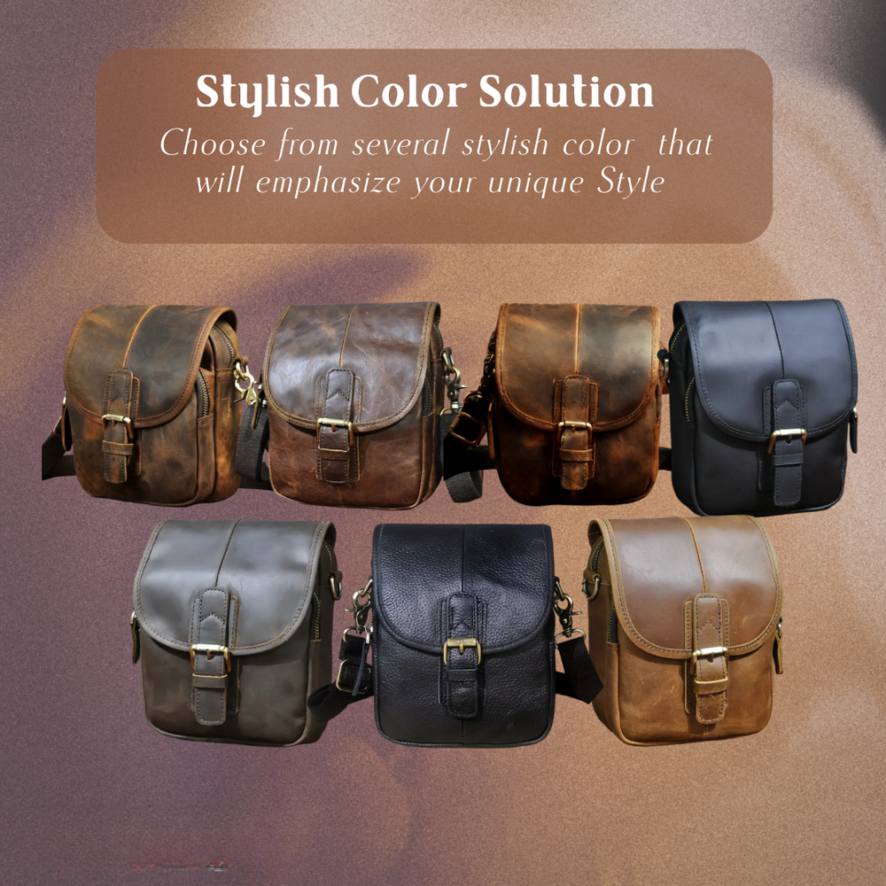 Men’s Black Leather Crossbody Pouch with Buckle Flap | Luke