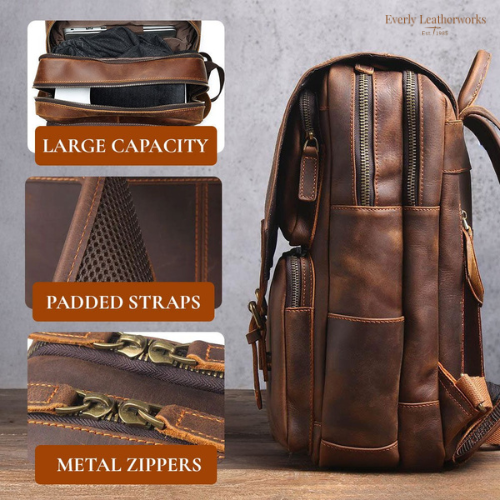 Men’s Retro Full-Grain Leather Travel Backpack | Robert