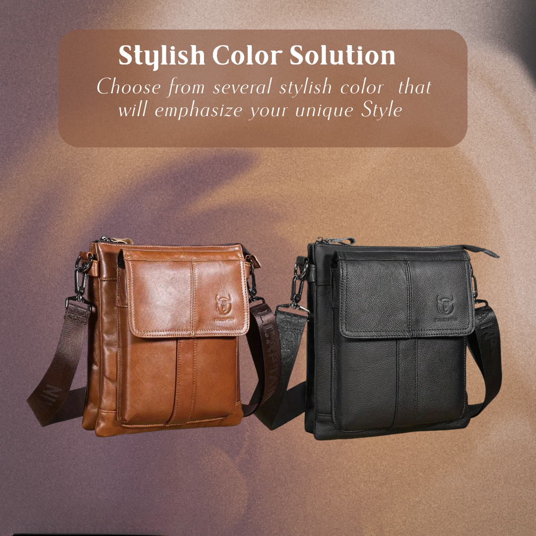 Men’s Black Leather Slim Crossbody Shoulder Bag | Nathan