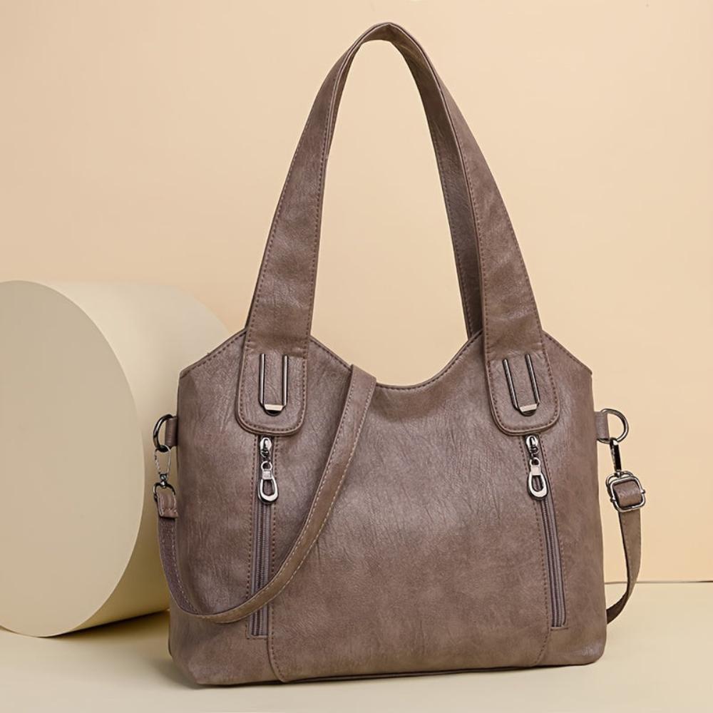 Women’s Medium Brown Leather Tote Shoulder Bag – Emma Retro Everyday Hobo Purse