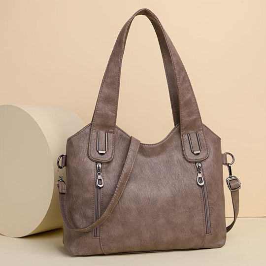 Women’s Medium Brown Leather Tote Shoulder Bag – Emma Retro Everyday Hobo Purse