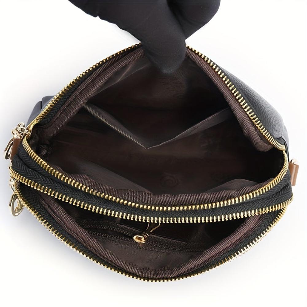 Women’s Small Black Leather Crossbody Bag – Mila Litchi Embossed Everyday Shoulder Purse