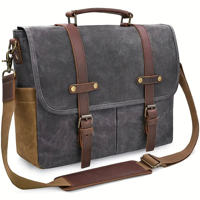 Men’s Large Waterproof Canvas Leather Laptop Messenger Bag | Brett