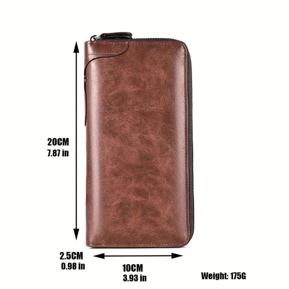 Men’s Brown Leather RFID Zip Wallet – Holden Long Clutch Card Holder