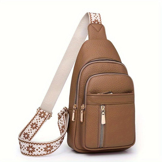 Woman Brown Leather Sling Bag – Hazel Vintage Chest Crossbody Daypack