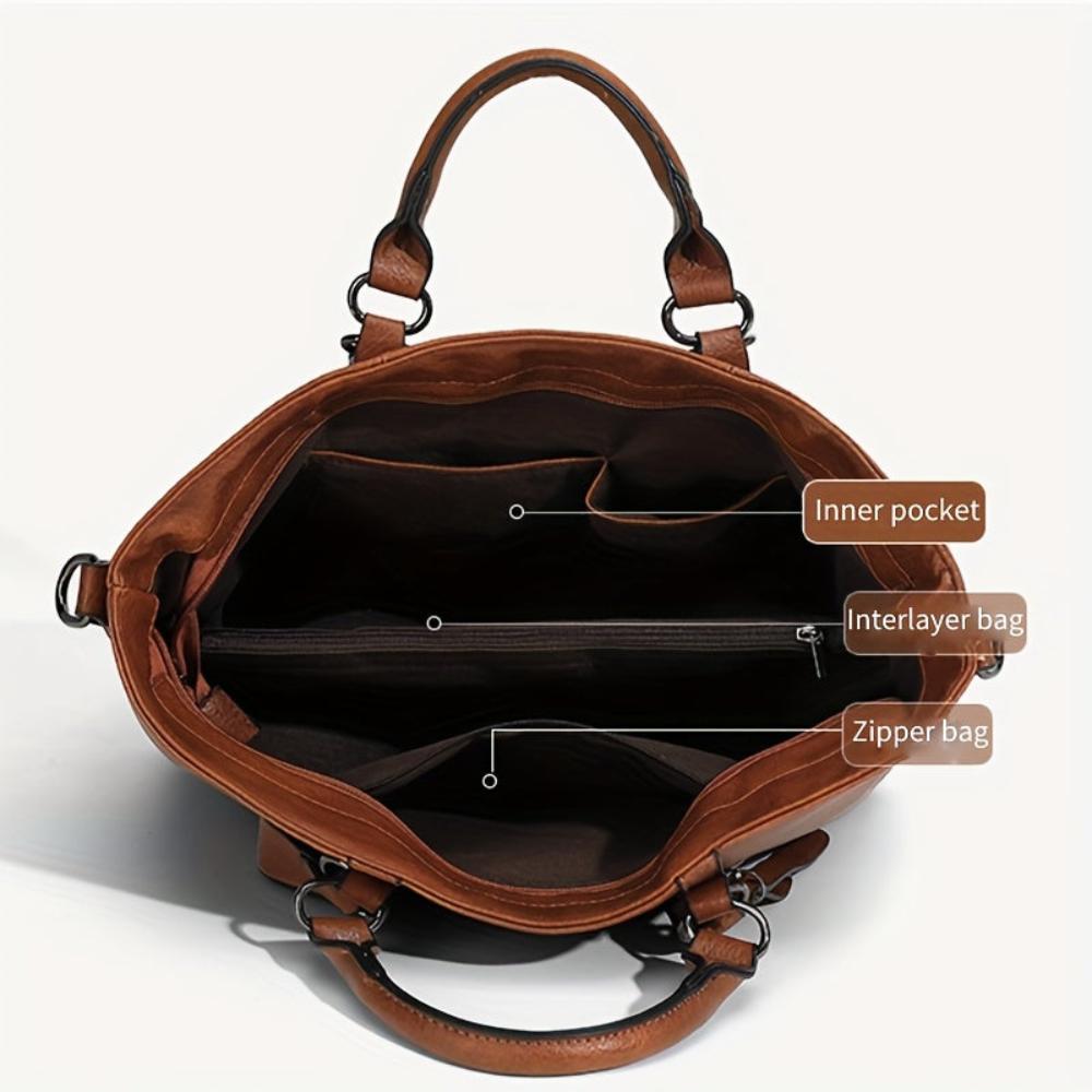 Women’s Brown Faux Leather Work Tote Bag – Charlotte’s Classic Elegance Vintage Office Handbag