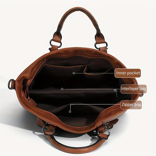 Women’s Brown Faux Leather Work Tote Bag – Charlotte’s Classic Elegance Vintage Office Handbag