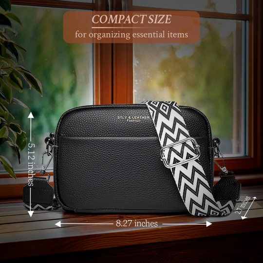 Women’s Small Black Leather Crossbody Bag – Bella’s Grace Everyday Camera Shoulder Purse