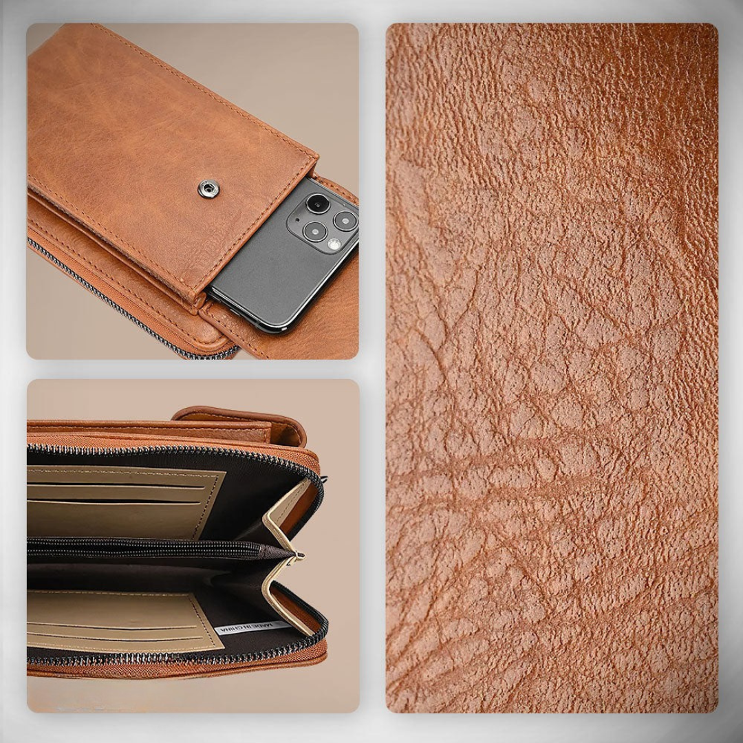 Women’s Brown Leather Phone Crossbody Bag – Nicole’s Chic Compact Shoulder Purse
