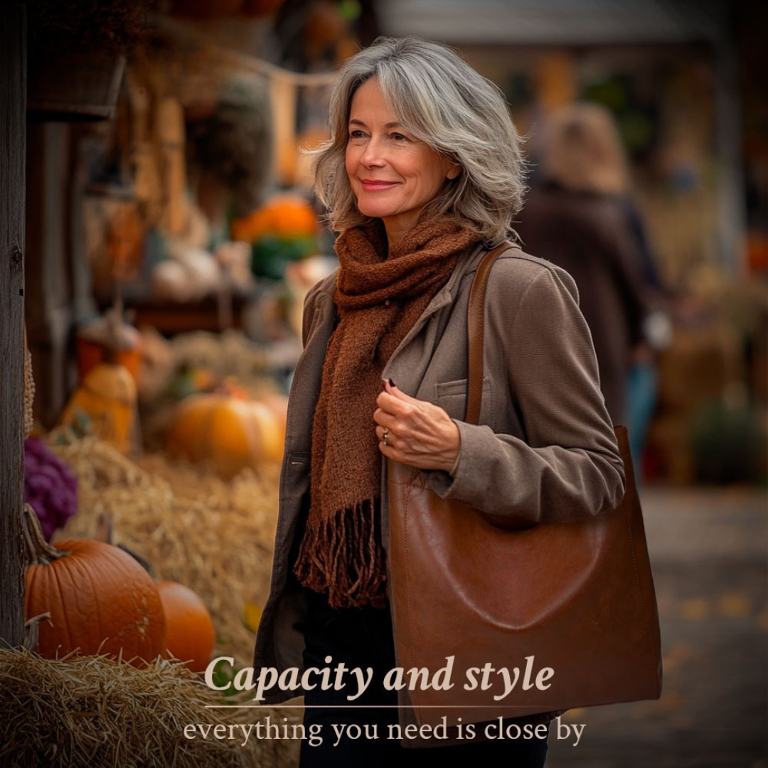 Women’s Large Brown Leather Tote Bag – Lorena’s Modern Chic Everyday Shoulder Shopper