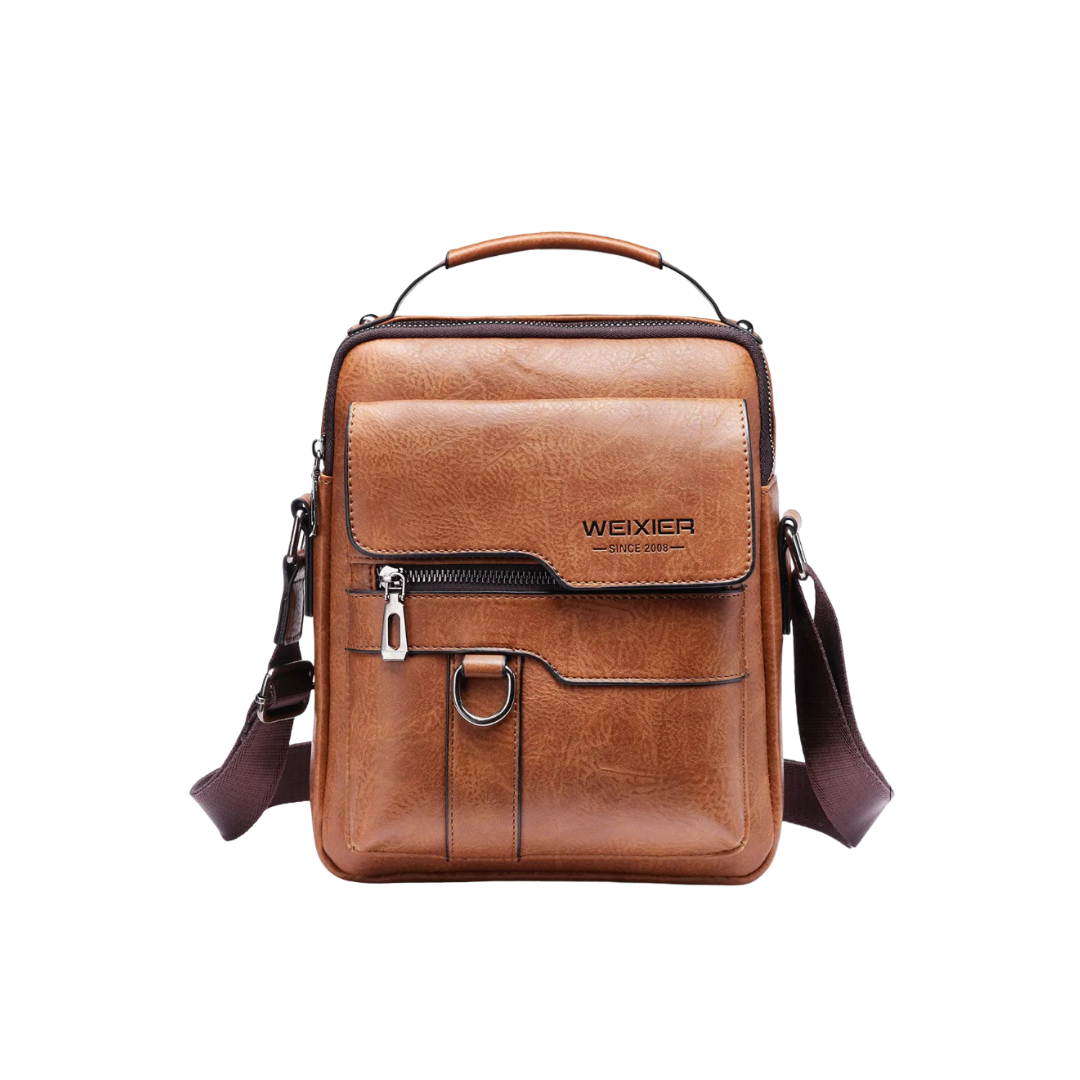 Men’s Brown Leather Messenger Crossbody Bag | Andrew