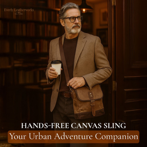 Unisex Small Waxed Canvas Leather Sling Bag | William