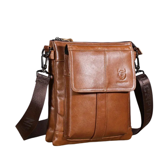 Men’s Black Leather Slim Crossbody Shoulder Bag | Nathan