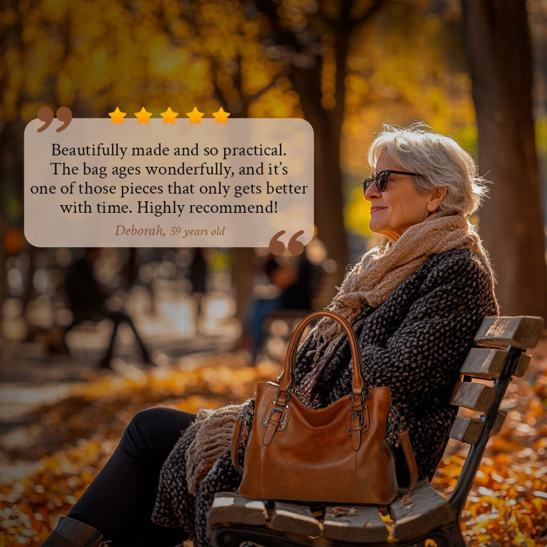 Women’s Brown Leather Shoulder Bag – Sienna’s Graceful Allure Elegant Everyday Handbag