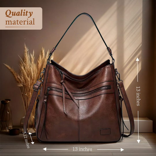 Women’s Large Brown Leather Hobo Shoulder Bag – Magda’s Exquisite Craft Luxury Handbag
