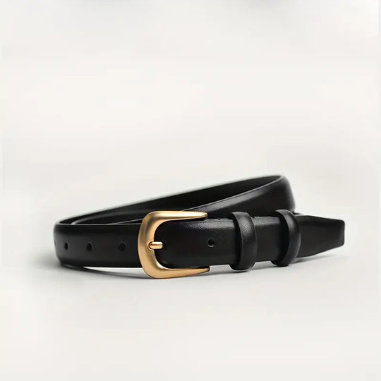 Women’s Slim Black Genuine Leather Belt – The Minimal One Classic Waist Belt for Jeans & Dresses