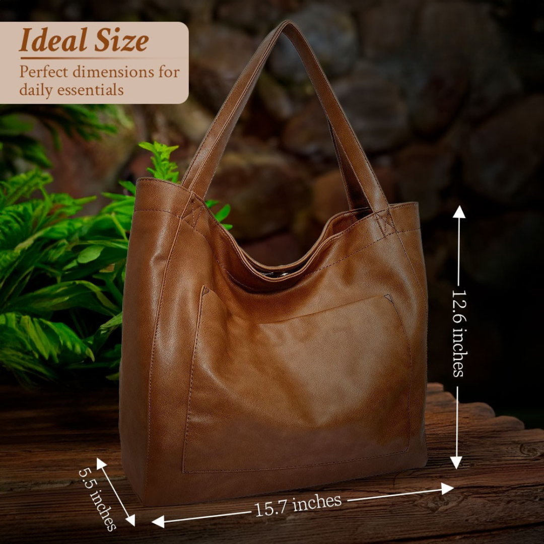 Women’s Large Brown Leather Tote Shoulder Bag – Aurora’s Charm Vintage Everyday Shopper