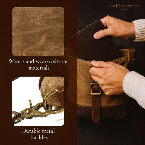 Unisex Small Waxed Canvas Leather Sling Bag | William