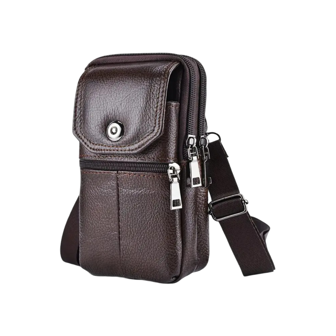 Men’s Brown Leather Compact Travel Crossbody Bag | Robert