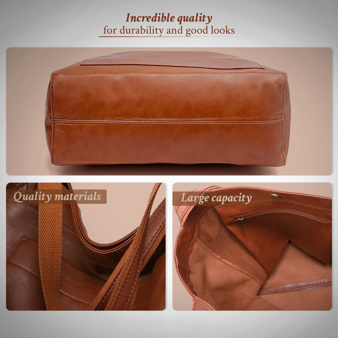 Women’s Large Brown Leather Tote Bag – Lorena’s Modern Chic Everyday Shoulder Shopper