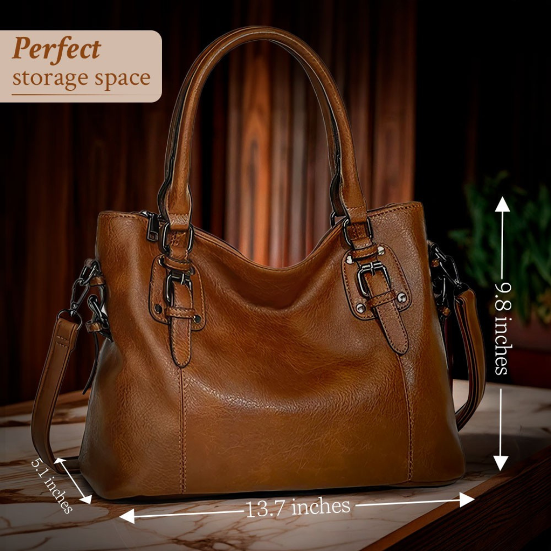 Women’s Brown Leather Shoulder Bag – Sienna’s Graceful Allure Elegant Everyday Handbag