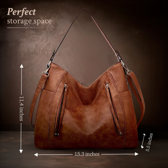 Women’s Large Brown Faux Leather Hobo Bag – Blanche’s Elegance Everyday Shoulder & Crossbody Purse