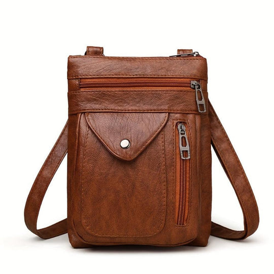 Unisex Brown Vintage Crossbody Bag – Clara Multi-Pocket Travel Shoulder Bag