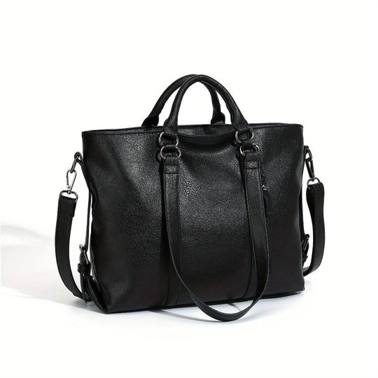 Women’s Brown Faux Leather Work Tote Bag – Charlotte’s Classic Elegance Vintage Office Handbag