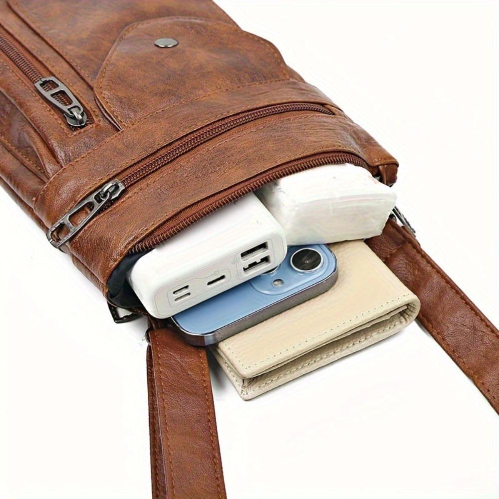 Unisex Brown Vintage Crossbody Bag – Clara Multi-Pocket Travel Shoulder Bag