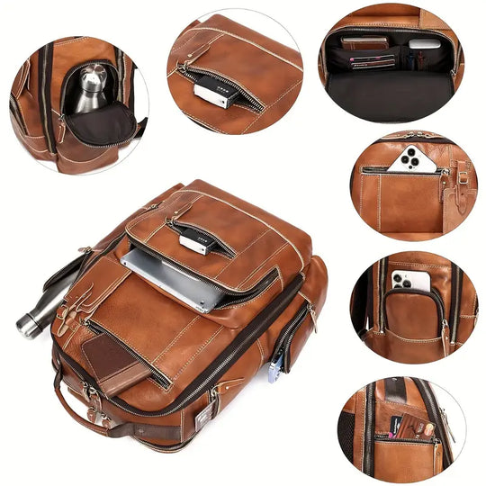 Men’s Full-Grain Leather Multi-Compartment Laptop Backpack | George