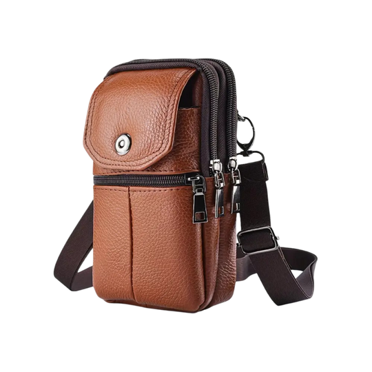 Men’s Brown Leather Compact Travel Crossbody Bag | Robert
