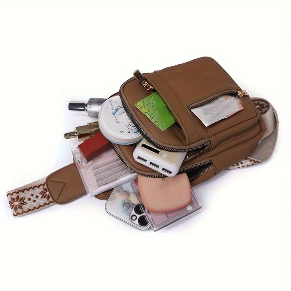 Woman Brown Leather Sling Bag – Hazel Vintage Chest Crossbody Daypack