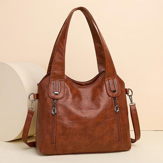 Women’s Medium Brown Leather Tote Shoulder Bag – Emma Retro Everyday Hobo Purse