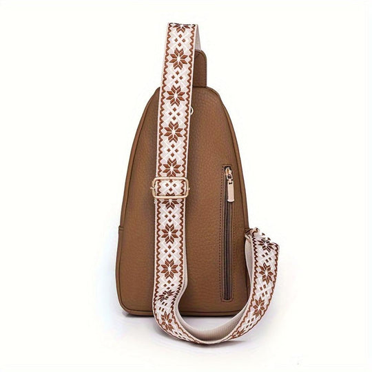 Woman Brown Leather Sling Bag – Hazel Vintage Chest Crossbody Daypack