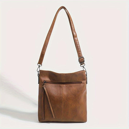 Unisex Brown Retro Square Crossbody Bag – Lena Everyday Leather-Look Shoulder Purse