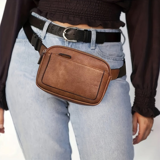 Unisex Brown Leather Fanny Pack – Aspen Sport Crossbody Waist Bag for Travel & Outdoor Activities