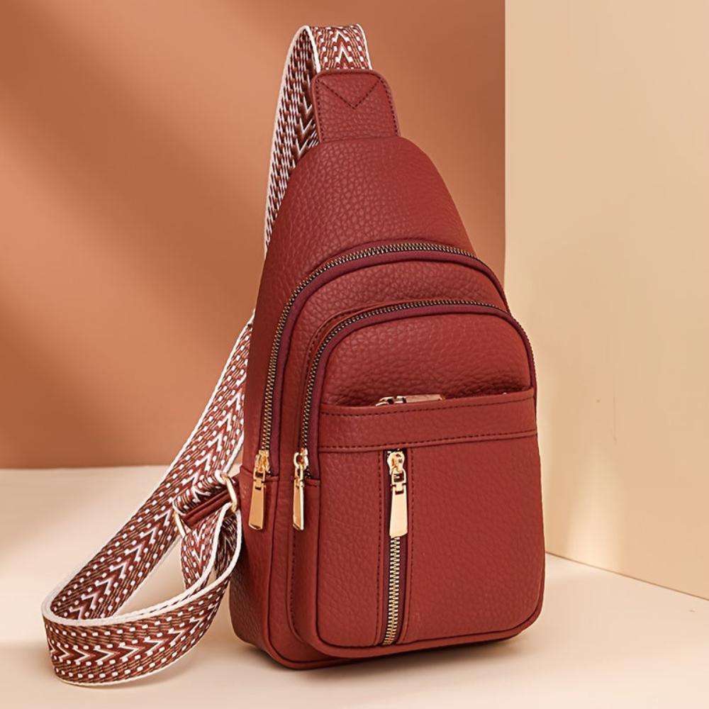 Woman Brown Leather Sling Bag – Hazel Vintage Chest Crossbody Daypack