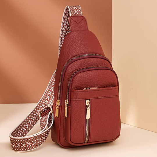 Woman Brown Leather Sling Bag – Hazel Vintage Chest Crossbody Daypack