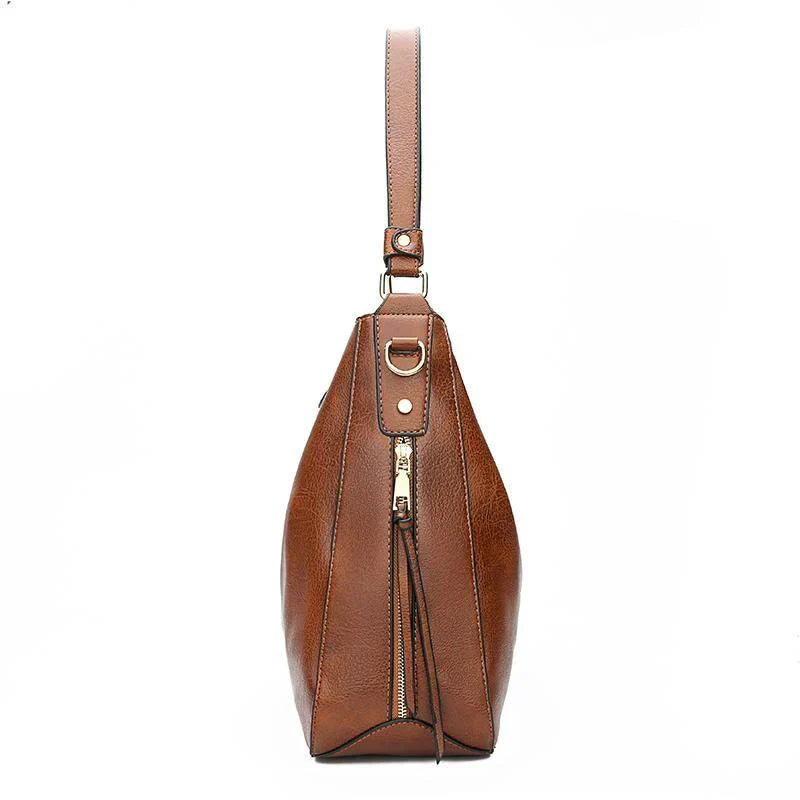 Women’s Brown Leather Hobo Shoulder Bag + FREE Matching Pouch | Ava