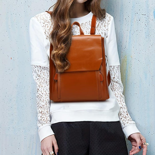 Women’s Brown Leather Backpack – Clara Vintage Everyday Work & Travel Rucksack