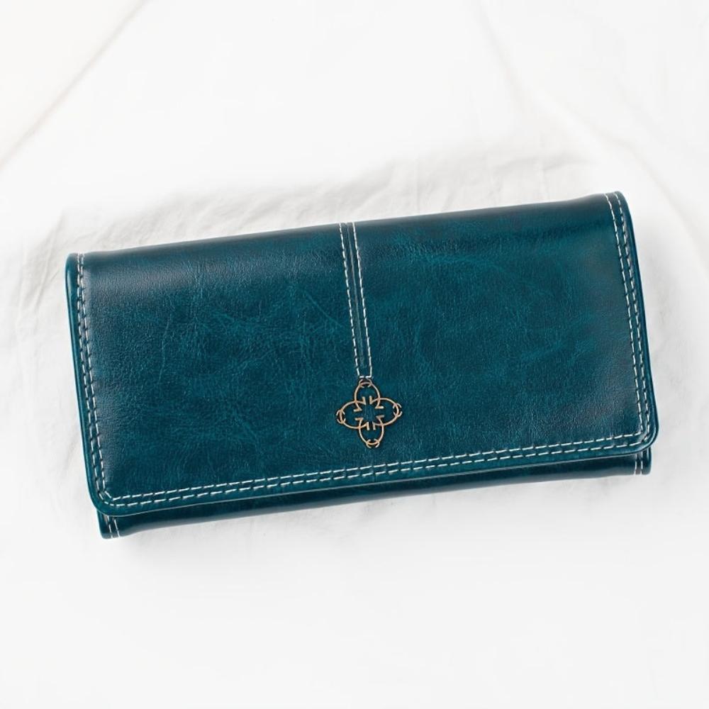 Women’s Long Leather Bifold Wallet – Eva Trendy Clutch Card Holder