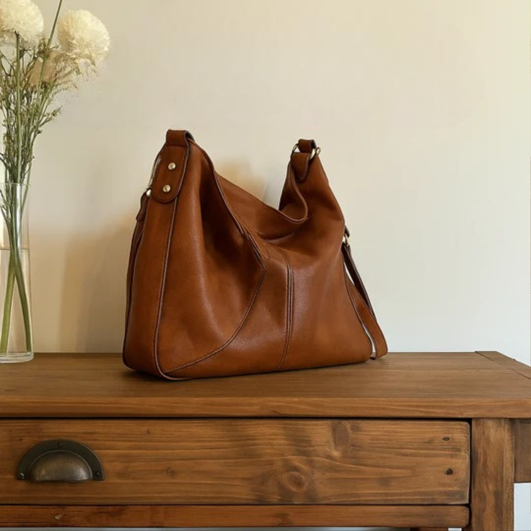 Women’s Brown Leather Hobo Shoulder Bag + FREE Matching Pouch | Ava