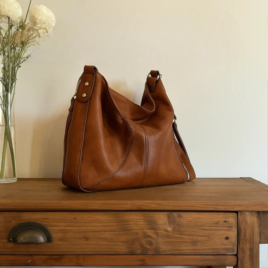 Women’s Brown Leather Hobo Shoulder Bag + FREE Matching Pouch | Ava