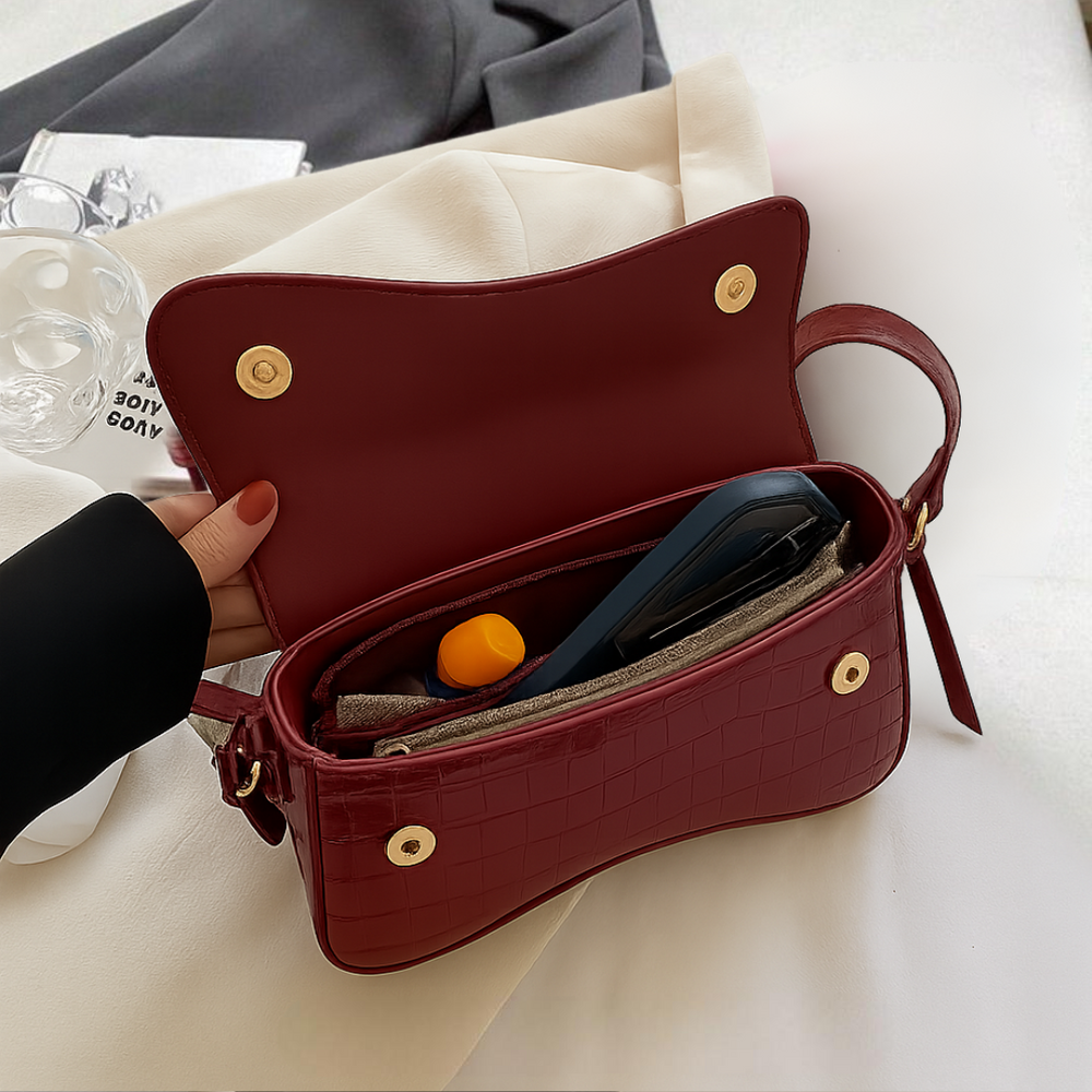Women’s Croco Leather Shoulder Bag with Curved Flap | Amira