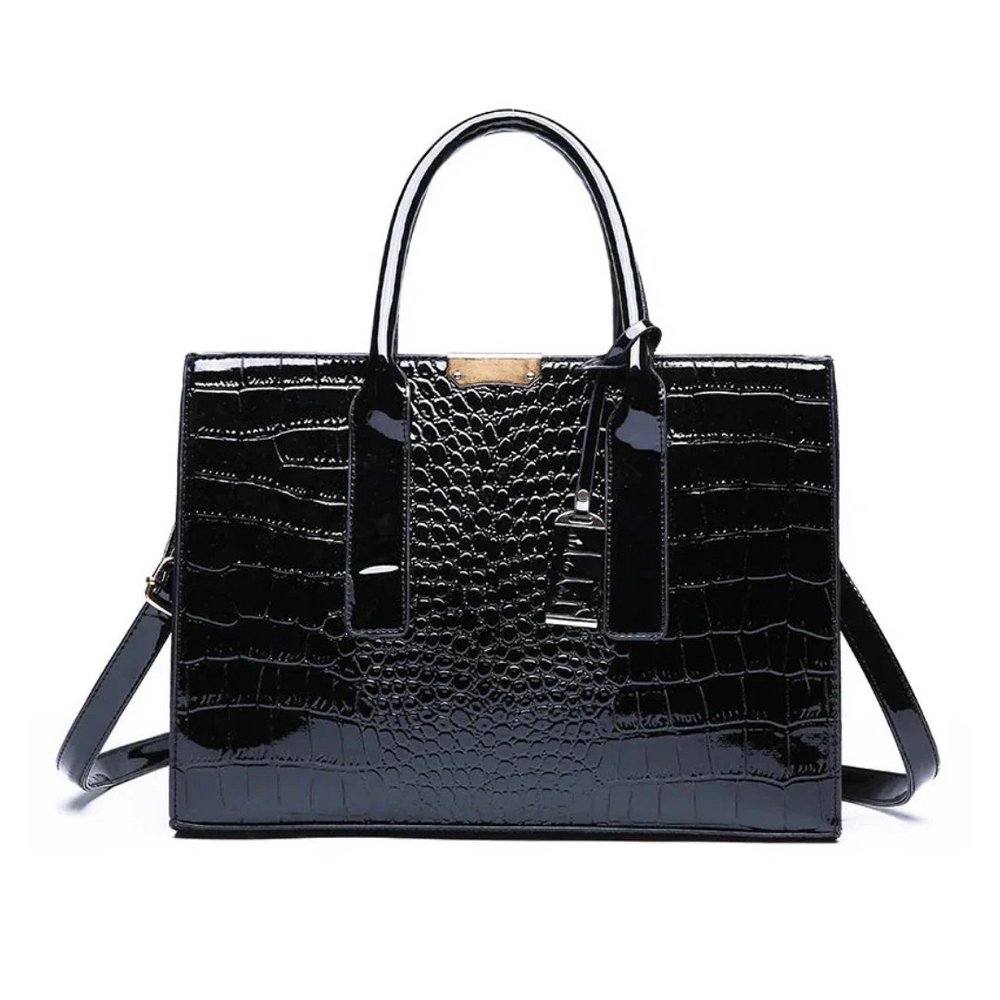 Women’s Croc-Embossed Leather Structured Handbag with Shoulder Strap | Elara
