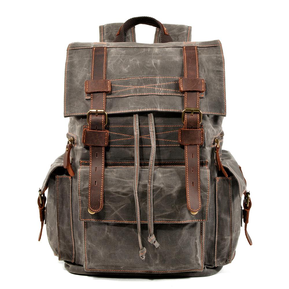 Unisex Waterproof Waxed Canvas Leather Hiking Backpack | Brian