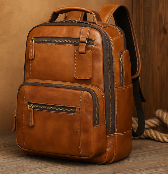 Men’s Full-Grain Leather Multi-Compartment Laptop Backpack | George
